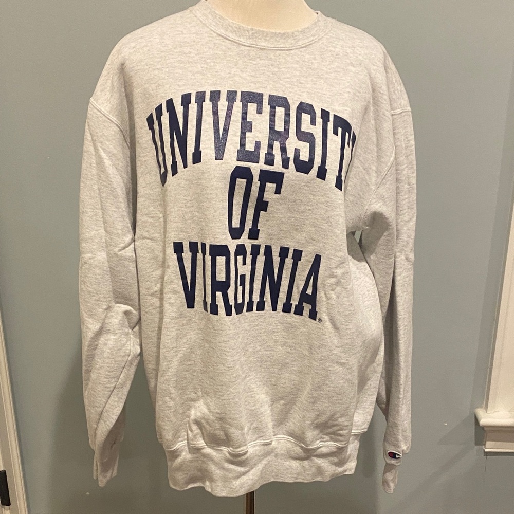 Champion Gray Crewneck Sweater with Navy Print